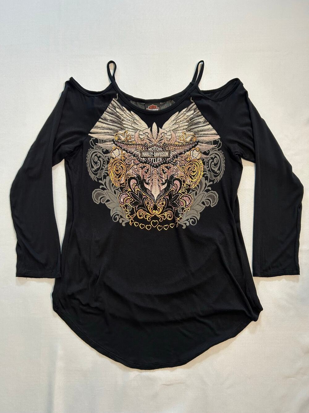 Harley Davidson Women's 3/4 Sleeve Top Black 1XL